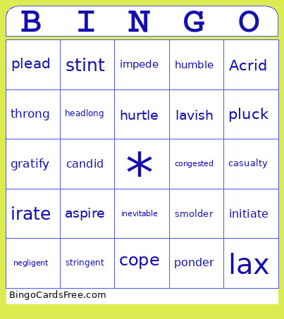 WordlyWise List 8 Bingo Card