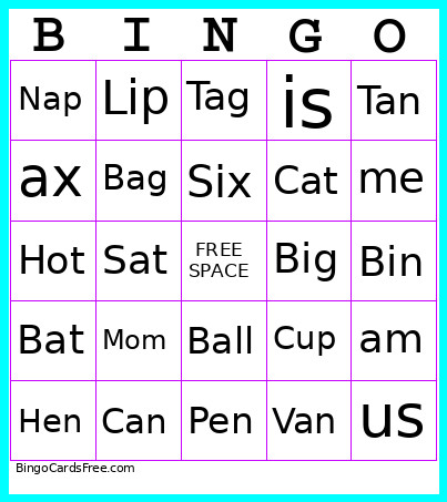 Words Bingo Card