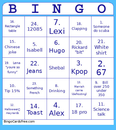 Words Bingo Card