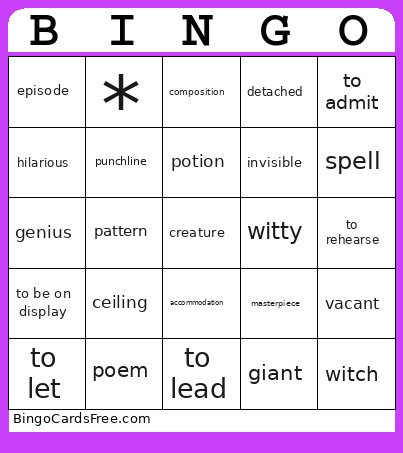Words Unit 1 Bingo Card