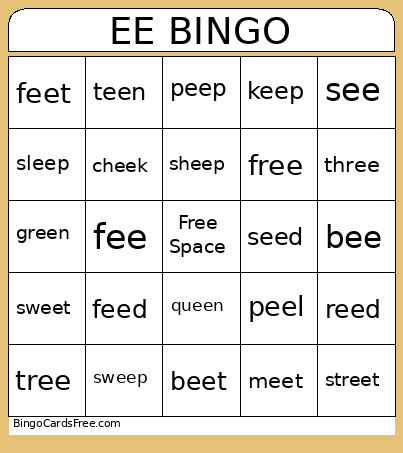 Words With Ee Bingo Card
