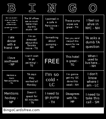 Work! Bingo Card