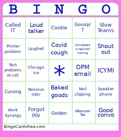 WORK! Bingo Card