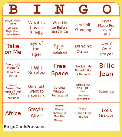 Work 80s Bingo Card 2