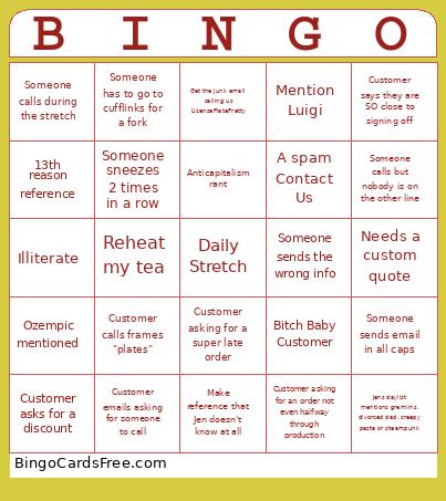 Work Bingo Card