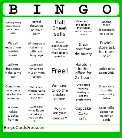 Work Bingo Card