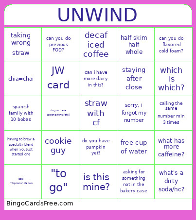 Work Bingo Card