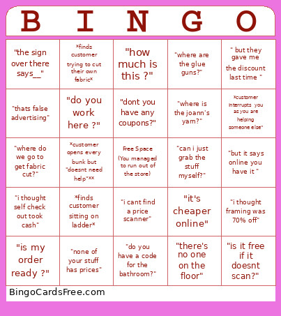 Work Bingo Card