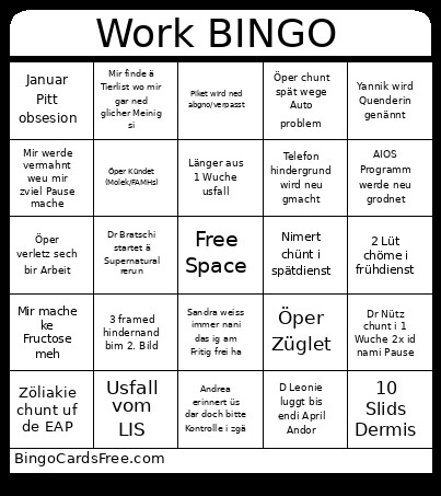 Work Bingo Card