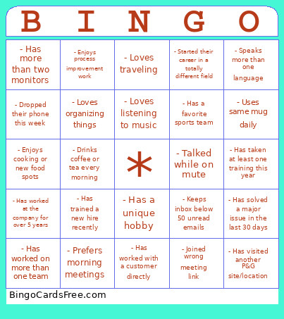 Work Bingo Card