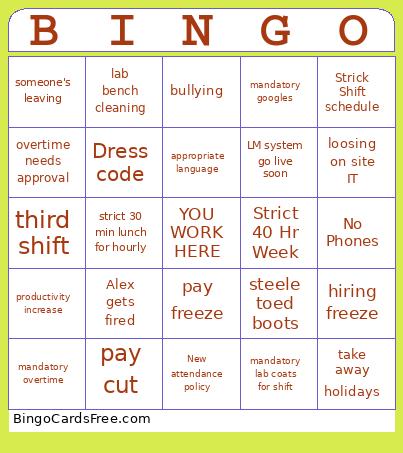 Work Bingo Card