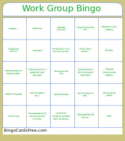 Work Group Bingo Card