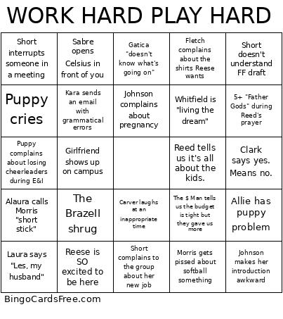WORK HARD PLAY HARD Bingo