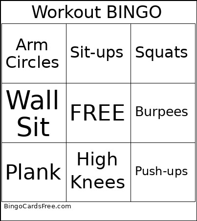 Workout Bingo Card