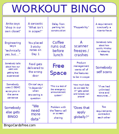 Workout Bingo Card