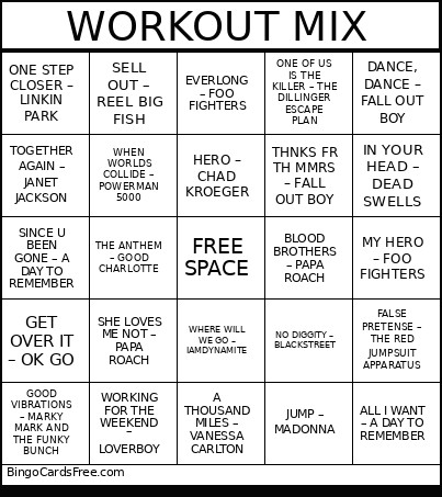 WORKOUT MIX Bingo Card