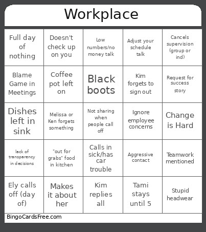 Workplace Bingo Card