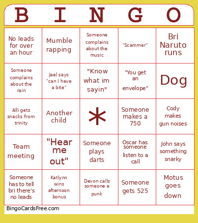 Works Bingo Card