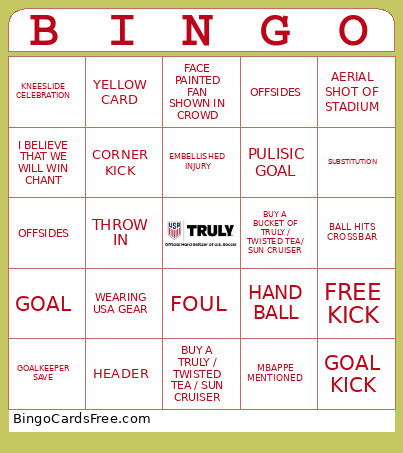 World Cup Bingo Card