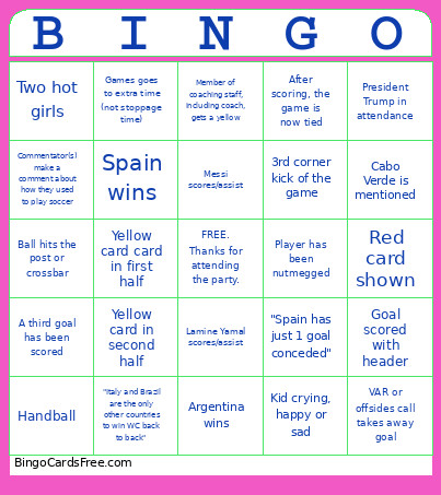 World Cup Bingo Card 2