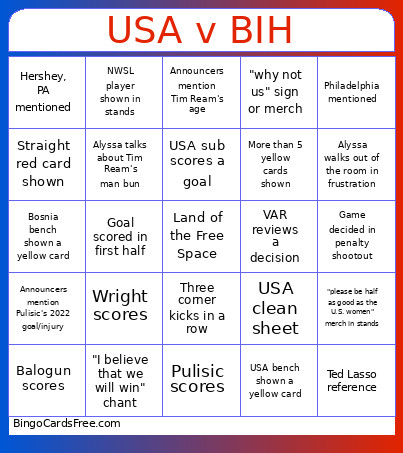 World Cup Bingo Card