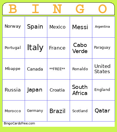 World Cup Bingo Card 2