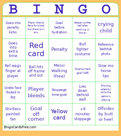 World Cup Bingo Card