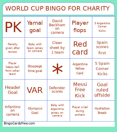WORLD CUP FOR CHARITY Bingo Card