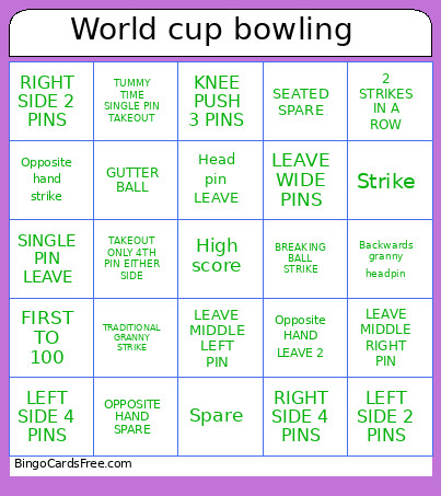 World Cup Bowling Bingo Card