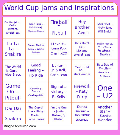 World Cup Jams And Inspirations Bingo Card