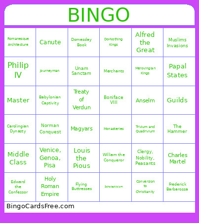 World History Chapter 9-10 Bingo Card
