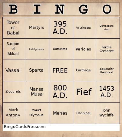 World History Review Bingo Card