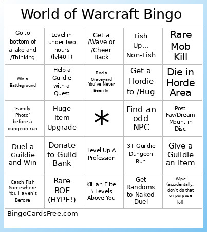 World Of Warcraft Bingo Card