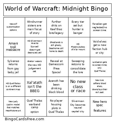 World of Warcraft: Midnight Predictions Bingo