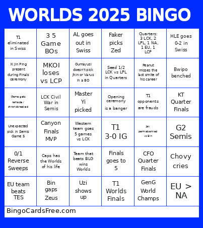 WORLDS 2025 Bingo Card