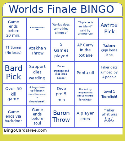 Worlds FInale Bingo Card
