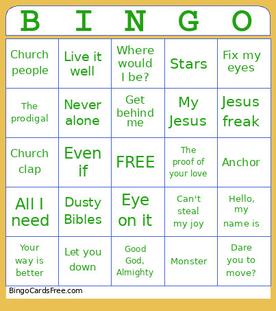 Worship Bingo Card