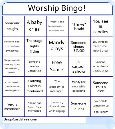 Worship BINGO Cards Free Pdf Printable Game, Title: Worship Bingo!