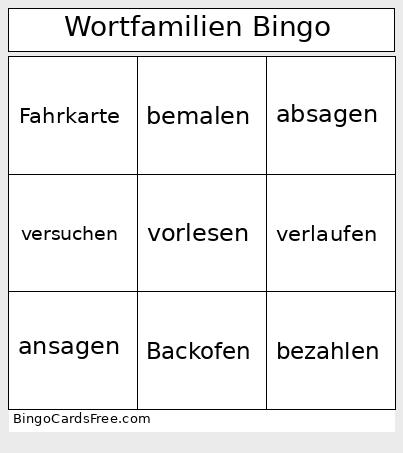 Wortfamilien Bingo Card