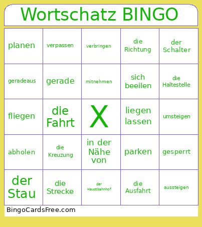Wortschatz Bingo Card