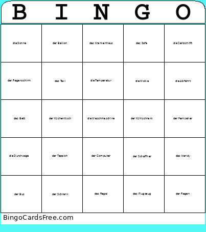 Wortschatz- Bingo Card