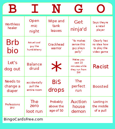 Wow Lfg Bungo Bingo Card