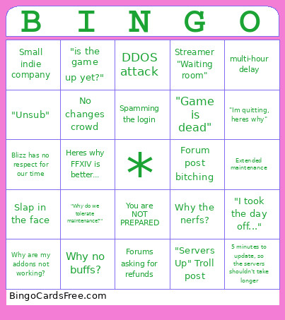 WoW Maintenance Forum Bitching Bingo Card