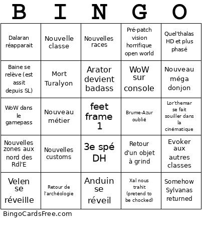 Wow Midnight Bingo Card 2