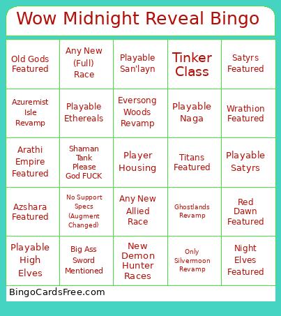 Wow Midnight Reveal Bingo Card