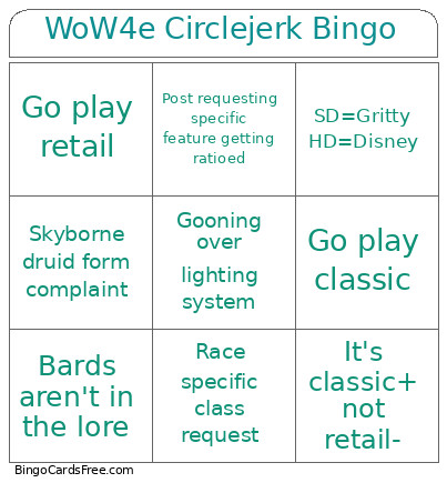 WoW4e Circlejerk Bingo Card
