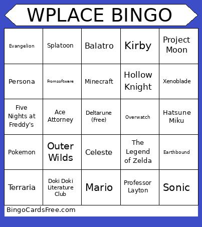WPLACE Bingo Card