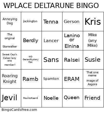 WPLACE DELTARUNE Bingo Card