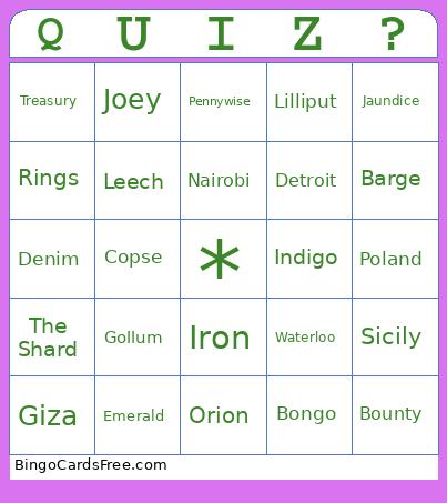 WR Trivia Bingo