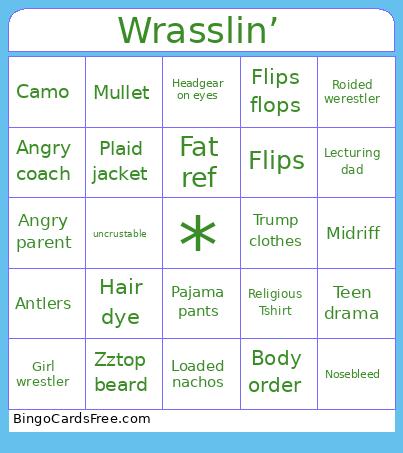 Wrasslin’ Bingo Cards Free Pdf Printable Game, Title: Wrasslin’